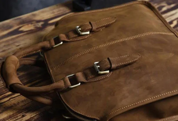 Handmade Cool leather mens Shoulder Briefcases vintage laptop Briefcase Business Briefcase