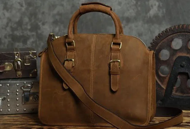 Handmade Cool leather mens Shoulder Briefcases vintage laptop Briefcase Business Briefcase