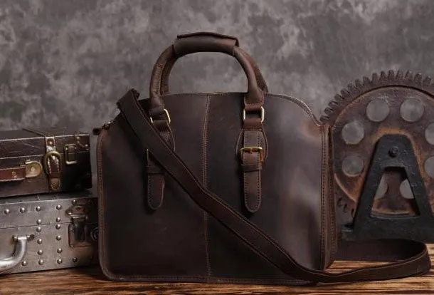 Handmade Cool leather mens Shoulder Briefcases vintage laptop Briefcase Business Briefcase