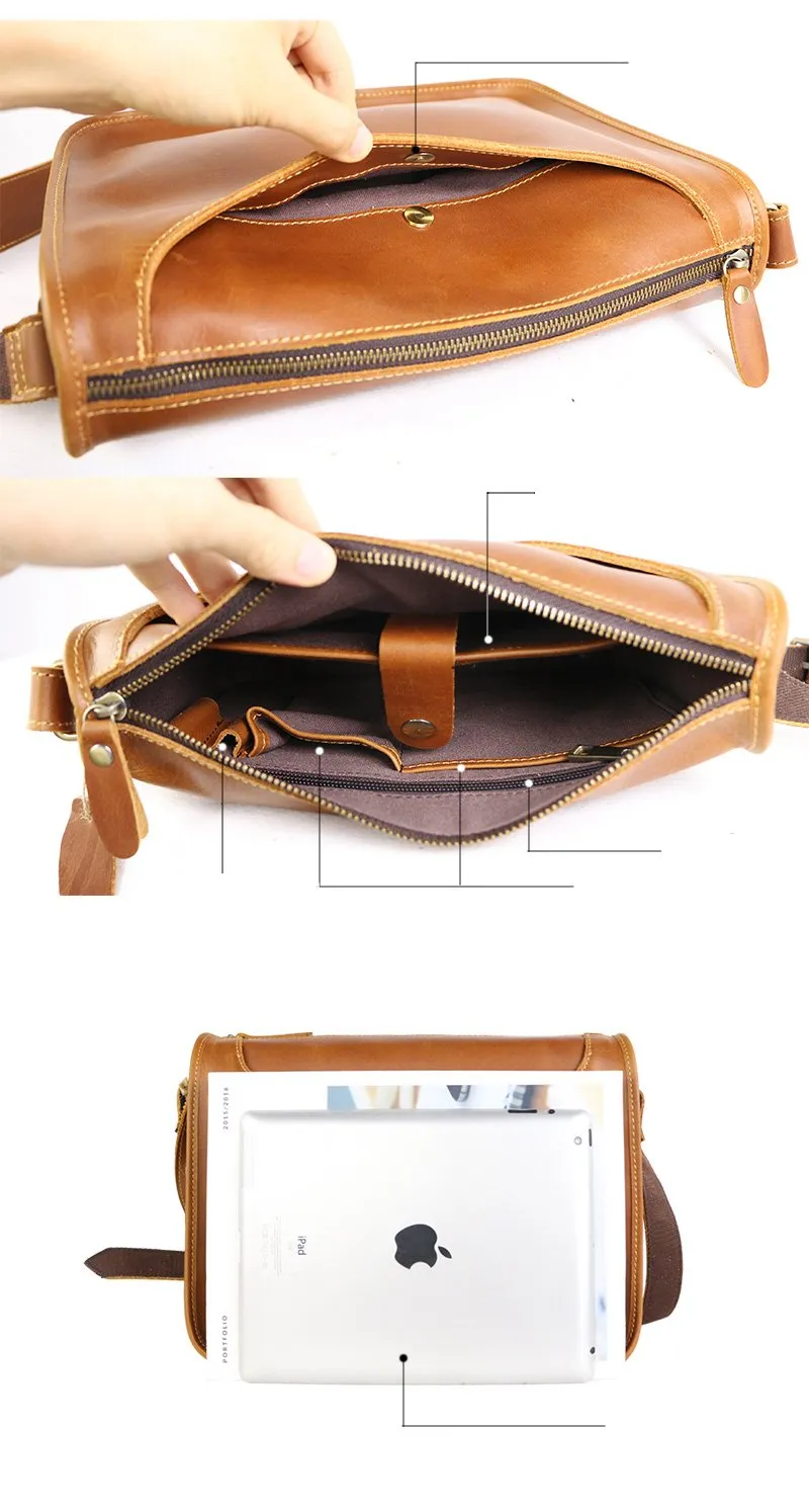 Handmade Dark Coffee Leather Mens 10 inches Courier Bag Brown Messenger Bags Dark Brown Postman Bags For Men