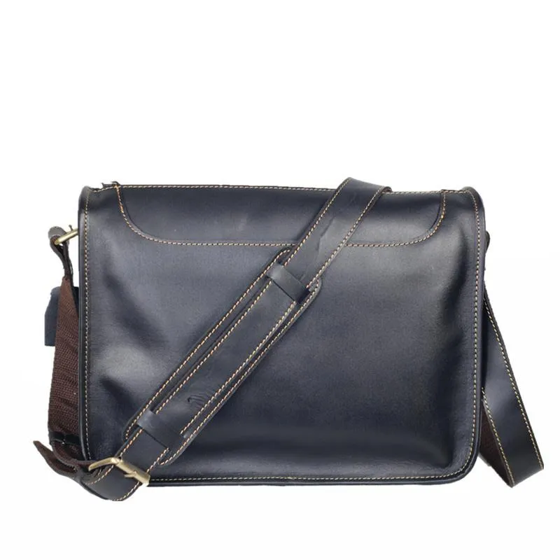 Handmade Dark Coffee Leather Mens 10 inches Courier Bag Brown Messenger Bags Dark Brown Postman Bags For Men