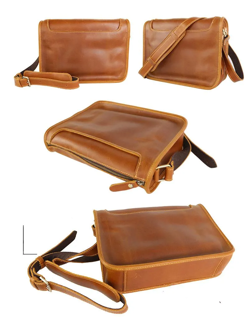 Handmade Dark Coffee Leather Mens 10 inches Courier Bag Brown Messenger Bags Dark Brown Postman Bags For Men
