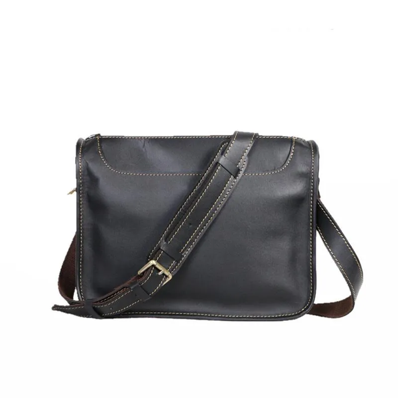 Handmade Dark Coffee Leather Mens 10 inches Courier Bag Brown Messenger Bags Dark Brown Postman Bags For Men