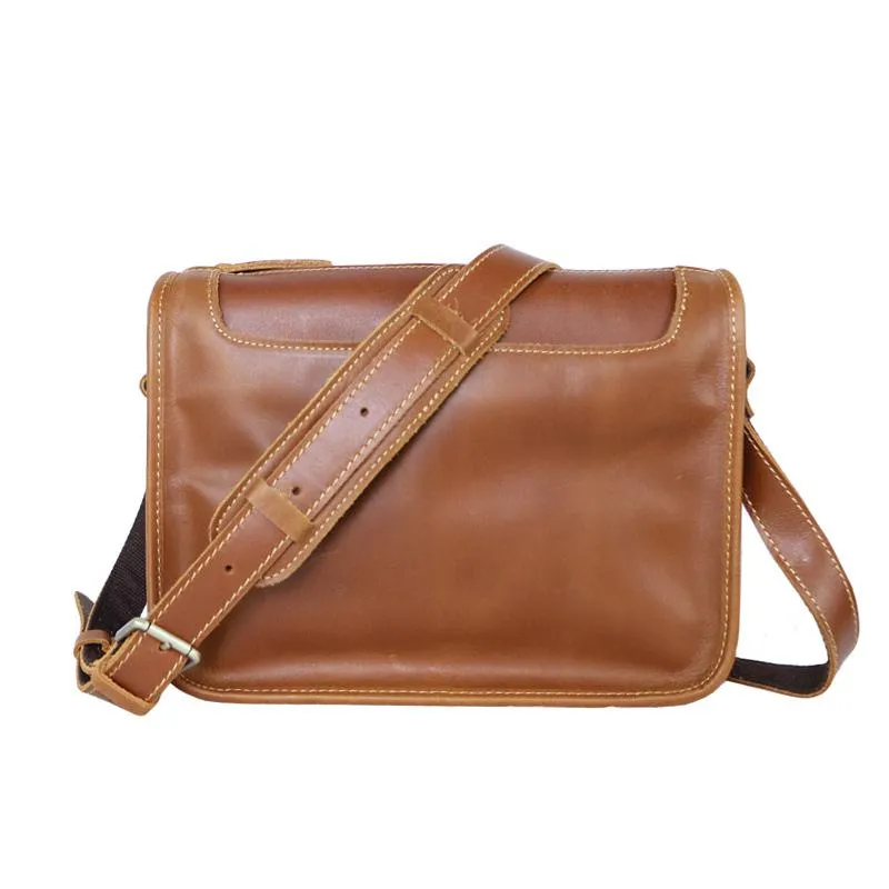 Handmade Dark Coffee Leather Mens 10 inches Courier Bag Brown Messenger Bags Dark Brown Postman Bags For Men