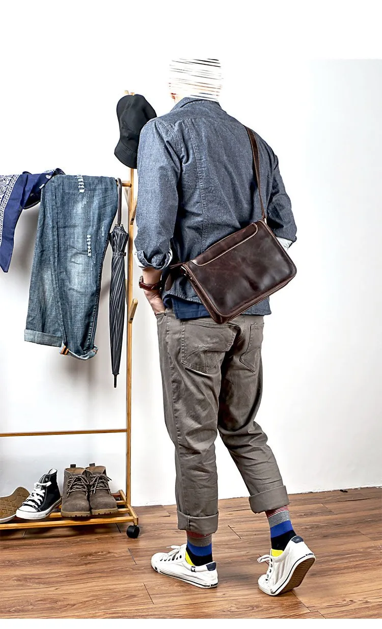 Handmade Dark Coffee Leather Mens 10 inches Courier Bag Brown Messenger Bags Dark Brown Postman Bags For Men