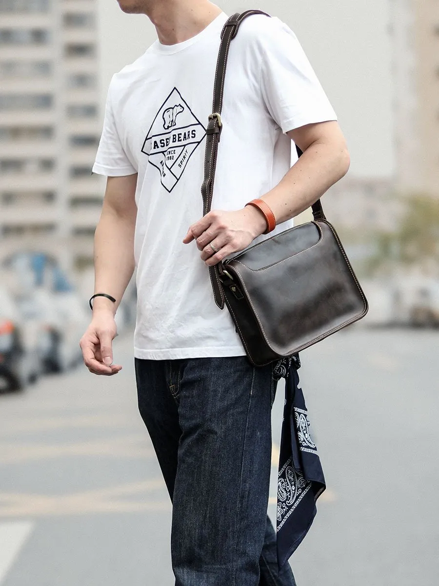 Handmade Dark Coffee Leather Mens 10 inches Courier Bag Brown Messenger Bags Dark Brown Postman Bags For Men