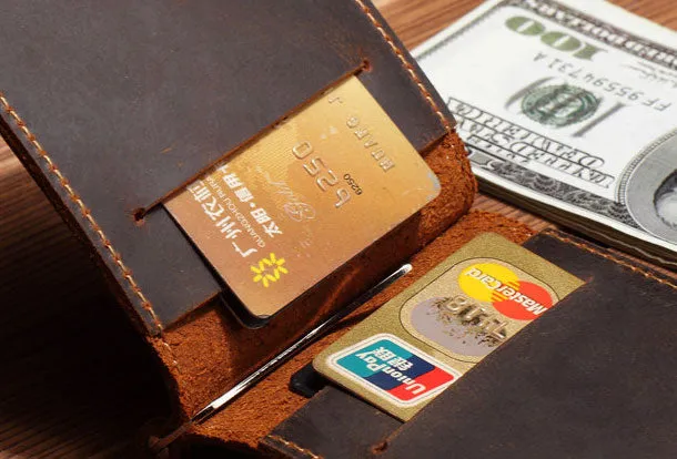 Handmade Genuine Leather Wallet billfold Leather Wallet Slim Bifold Wallet Bag For Mens