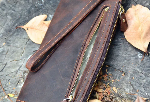 Handmade Genuine Leather Wallet Long Wallet Bifold Biker Wallet Bag For Mens
