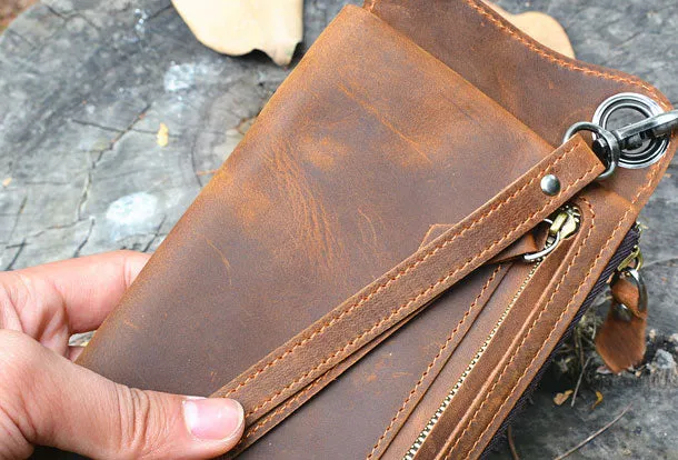 Handmade Genuine Leather Wallet Long Wallet Bifold Biker Wallet Bag For Mens