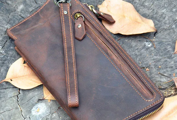 Handmade Genuine Leather Wallet Long Wallet Bifold Biker Wallet Bag For Mens