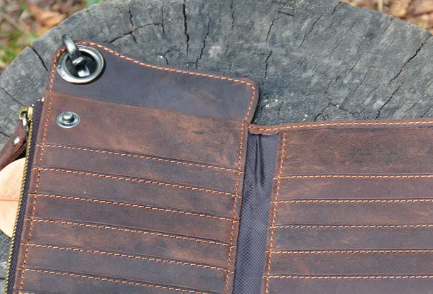 Handmade Genuine Leather Wallet Long Wallet Bifold Biker Wallet Bag For Mens