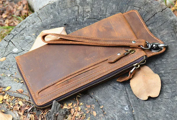 Handmade Genuine Leather Wallet Long Wallet Bifold Biker Wallet Bag For Mens