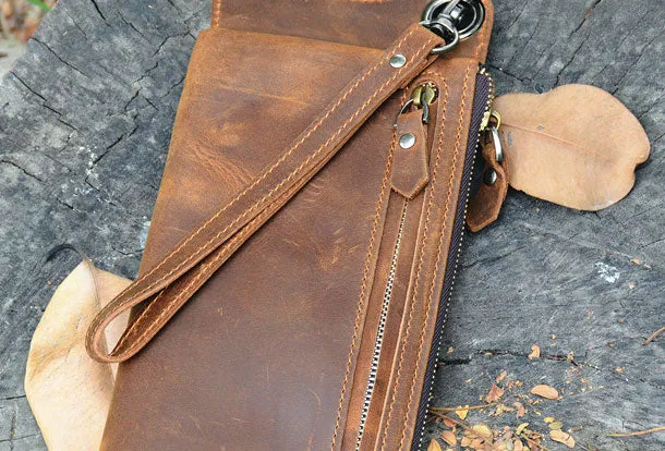 Handmade Genuine Leather Wallet Long Wallet Bifold Biker Wallet Bag For Mens