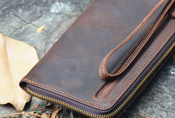Handmade Genuine Leather Wallet Long Wallet Bifold Biker Wallet Bag For Mens