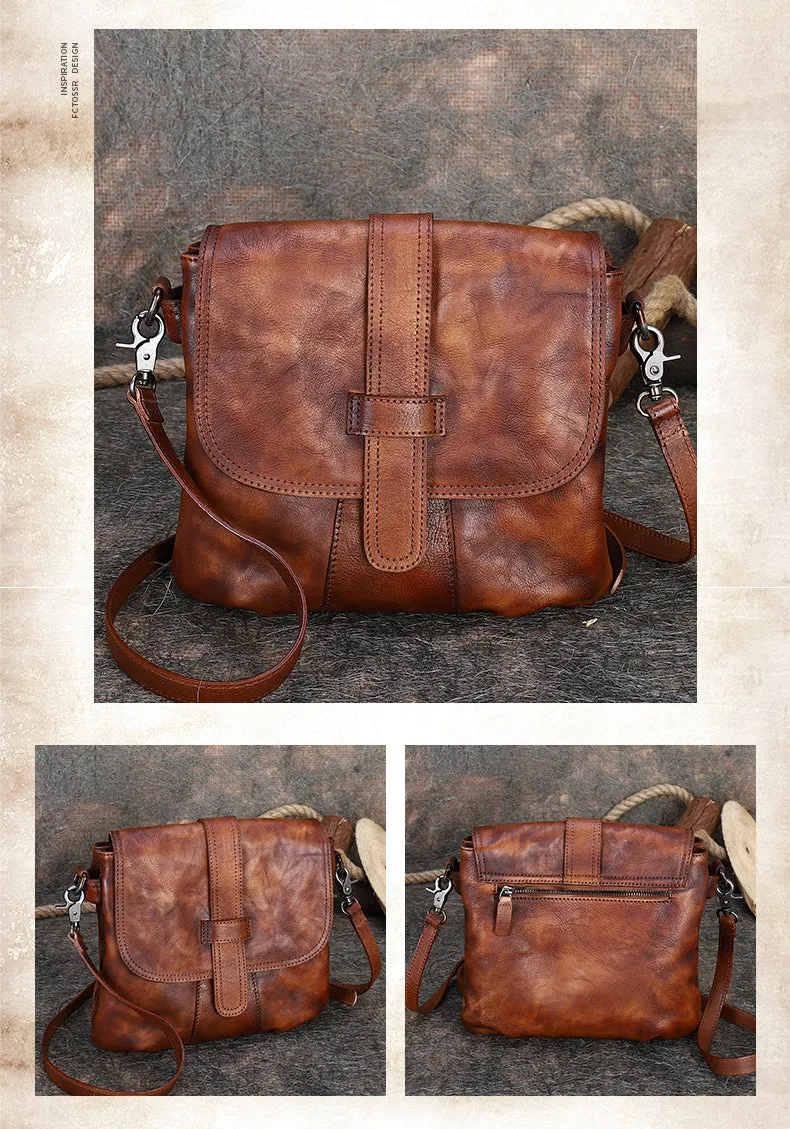 Handmade Green Leather Womens Square Shoulder Bag School Crossbody Purse for Women