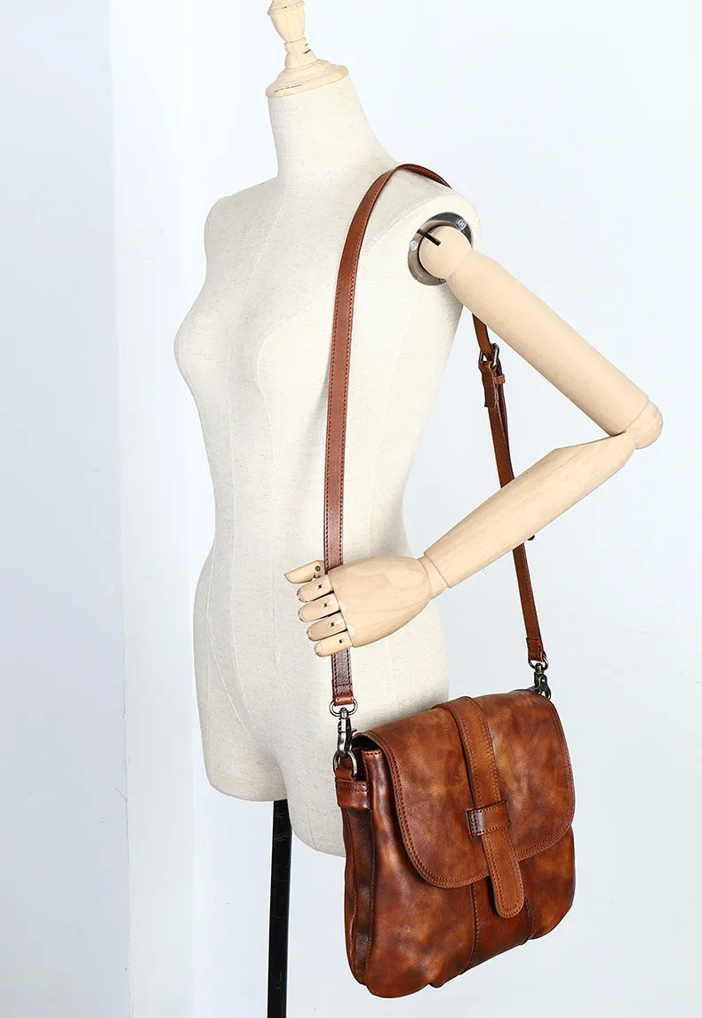 Handmade Green Leather Womens Square Shoulder Bag School Crossbody Purse for Women