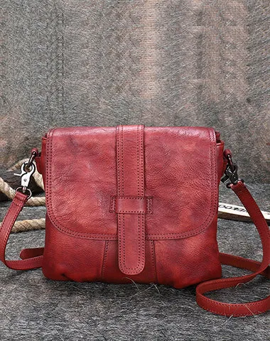 Handmade Green Leather Womens Square Shoulder Bag School Crossbody Purse for Women