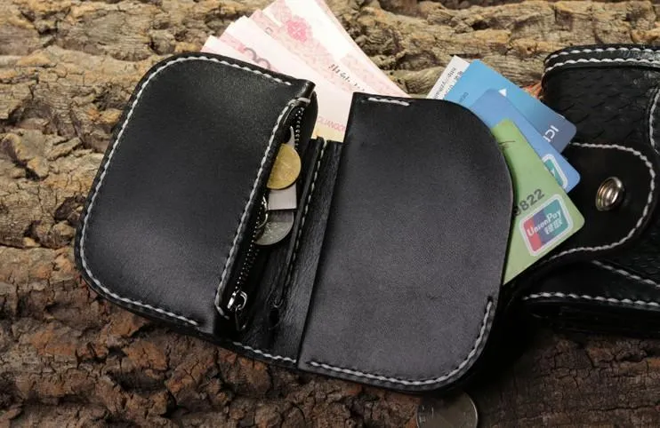 Handmade Leather billfold Mens Chain Biker Wallet Cool Boa Skin Wallet With Chain Wallets for Men