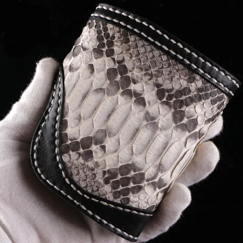 Handmade Leather billfold Mens Chain Biker Wallet Cool Boa Skin Wallet With Chain Wallets for Men