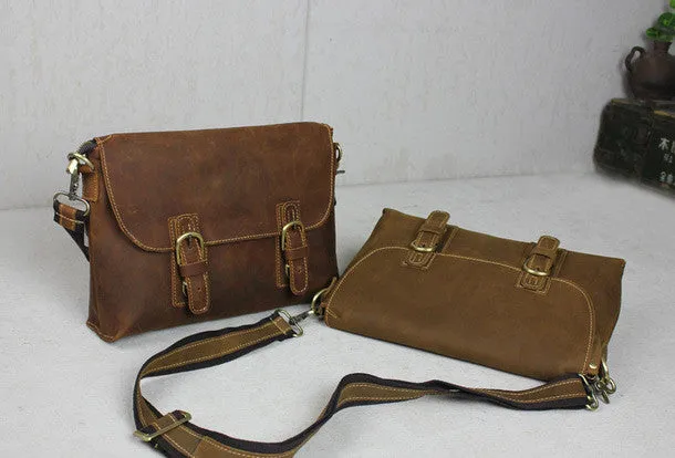 Handmade leather Briefcases men messenger Coffee shoulder bag vintage bag for him
