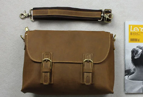 Handmade leather Briefcases men messenger Coffee shoulder bag vintage bag for him