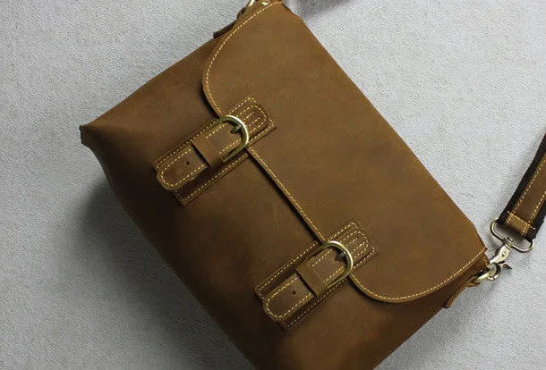 Handmade leather Briefcases men messenger Coffee shoulder bag vintage bag for him