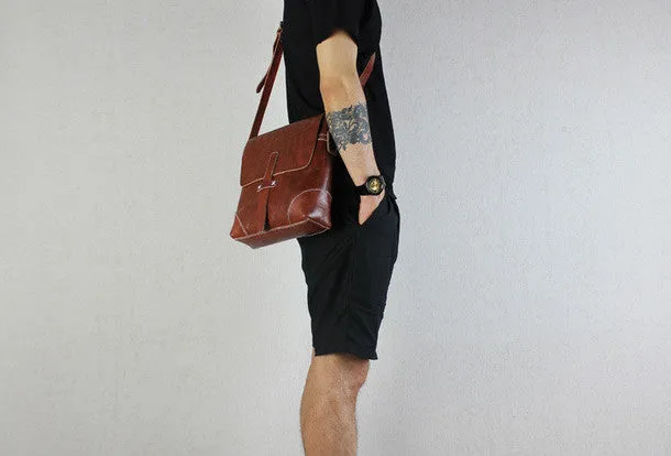 Handmade leather Briefcases men messenger Coffee small shoulder bag vintage bag for him