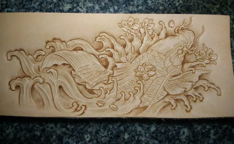 Handmade Leather Carp Fish Tooled Mens billfold Wallet Cool Leather Wallet Slim Wallet for Men
