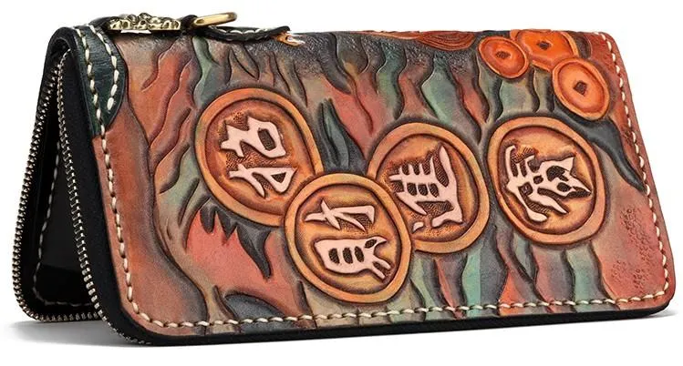 Handmade Leather Fortune Pixiu Mens Chain Biker Wallet Cool Leather Wallet With Chain Wallets for Men