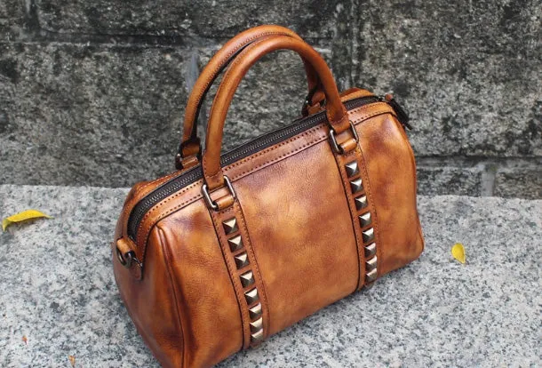 Handmade Leather Handbag Doctor Bag Purse Crossbody Shoulder Bag for Girl Women Lady