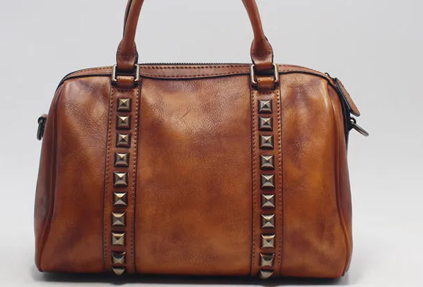 Handmade Leather Handbag Doctor Bag Purse Crossbody Shoulder Bag for Girl Women Lady