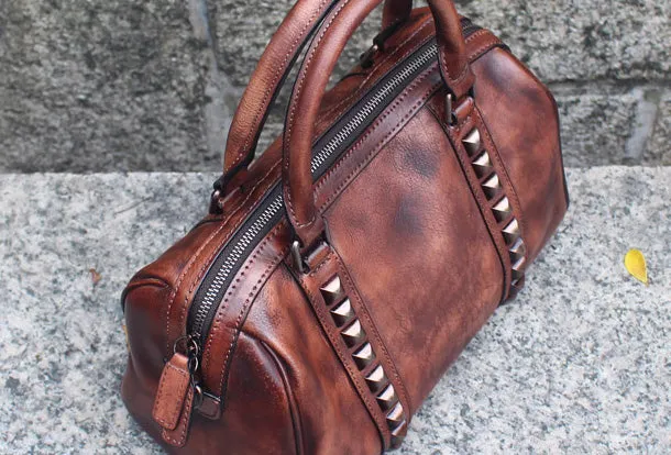 Handmade Leather Handbag Doctor Bag Purse Crossbody Shoulder Bag for Girl Women Lady