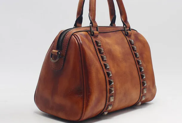 Handmade Leather Handbag Doctor Bag Purse Crossbody Shoulder Bag for Girl Women Lady