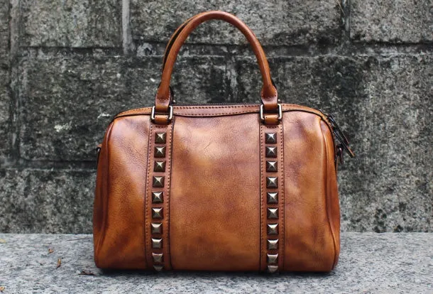 Handmade Leather Handbag Doctor Bag Purse Crossbody Shoulder Bag for Girl Women Lady