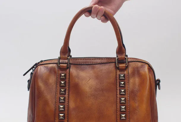 Handmade Leather Handbag Doctor Bag Purse Crossbody Shoulder Bag for Girl Women Lady
