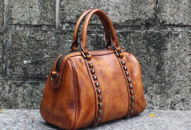 Handmade Leather Handbag Doctor Bag Purse Crossbody Shoulder Bag for Girl Women Lady