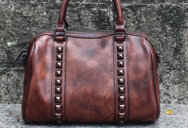 Handmade Leather Handbag Doctor Bag Purse Crossbody Shoulder Bag for Girl Women Lady
