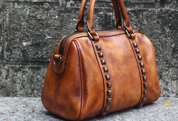 Handmade Leather Handbag Doctor Bag Purse Crossbody Shoulder Bag for Girl Women Lady