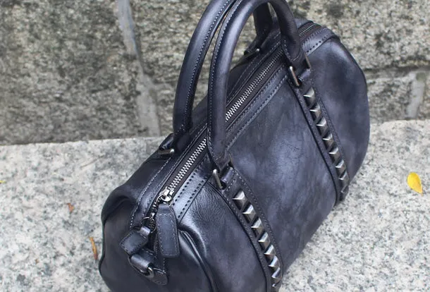 Handmade Leather Handbag Doctor Bag Purse Crossbody Shoulder Bag for Girl Women Lady