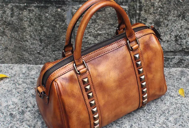 Handmade Leather Handbag Doctor Bag Purse Crossbody Shoulder Bag for Girl Women Lady