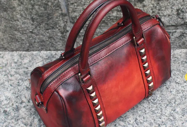 Handmade Leather Handbag Doctor Bag Purse Crossbody Shoulder Bag for Girl Women Lady