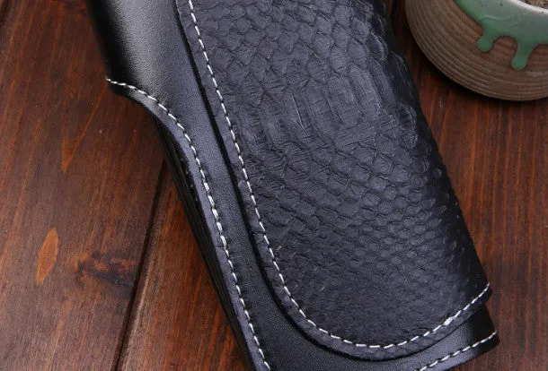 Handmade leather Long biker trucker wallet leather chain men snake skin black wallet
