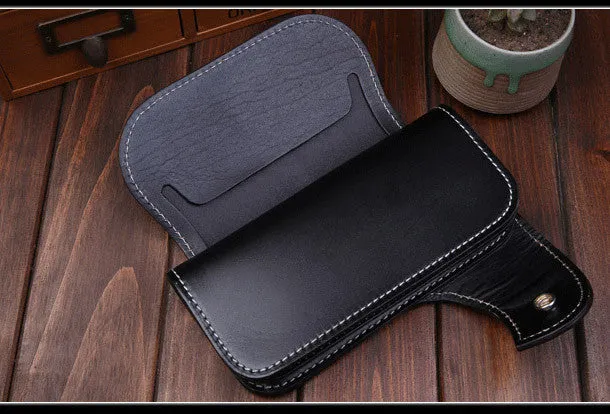 Handmade leather Long biker trucker wallet leather chain men snake skin black wallet