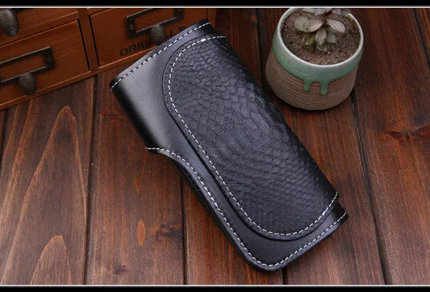 Handmade leather Long biker trucker wallet leather chain men snake skin black wallet