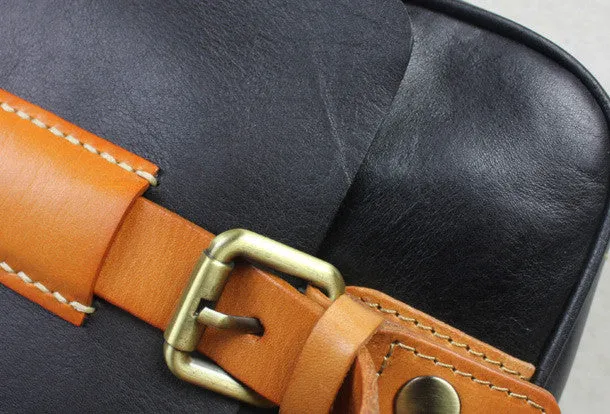 Handmade leather men Briefcase messenger black shoulder bag vintage bag for him