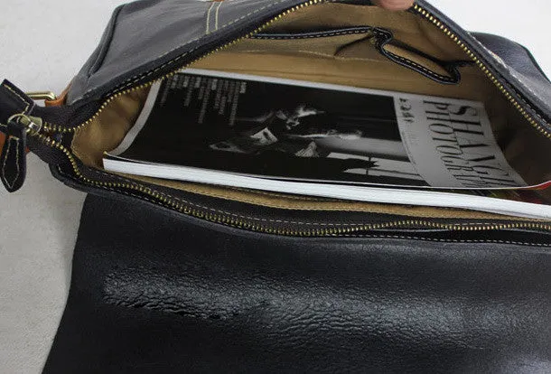 Handmade leather men Briefcase messenger black shoulder bag vintage bag for him