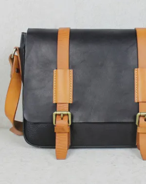 Handmade leather men Briefcase messenger black shoulder bag vintage bag for him