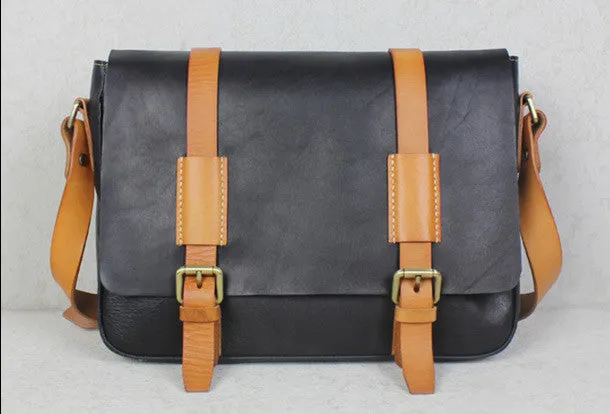Handmade leather men Briefcase messenger black shoulder bag vintage bag for him