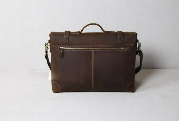 Handmade leather men Briefcase messenger coffee brown shoulder laptop 14 inch bag vintage bag