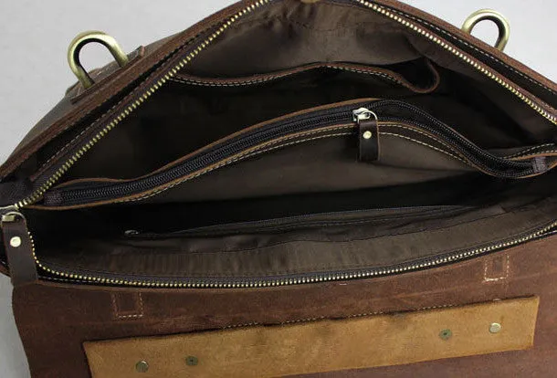 Handmade leather men Briefcase messenger coffee brown shoulder laptop 14 inch bag vintage bag
